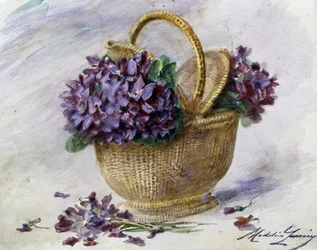 Un panier de violettes. Peinture de Madeleine Jeanne Lemaire (1845-1928 French) Collection privee