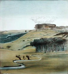 Paysage avec troupeau de corbeaux