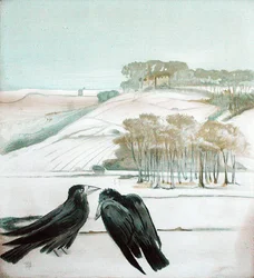 Corbeaux dans un paysage