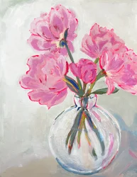 Vase en verre à fleurs roses