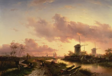 Estuaire avec des figures réparant un bateau