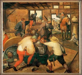 Rixe dans un pub (peinture sur bois de chêne)