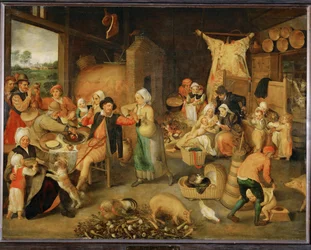 Intérieur flamand (peinture sur bois de chêne)