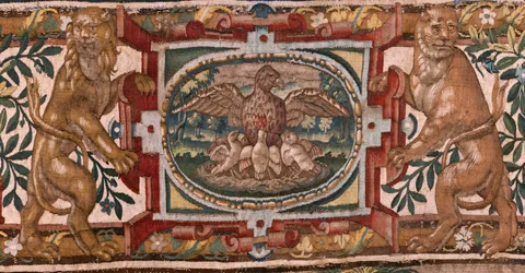Musée diocésain. Tapisserie flamande. Bruxelles. Atelier François Geubels. Série Histoire de Gédéon. Les Israélites remettent à Gédéon leur part du butin. Soie et laine. Legs de l