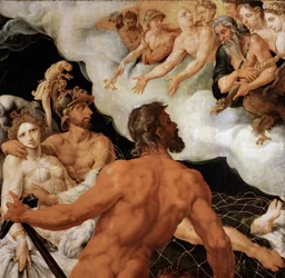 Mars et Vénus piégés dans le filet de Vulcain - Maarten Jacobsz van Heemskerck (1498-1574). Huile sur bois, vers 1540. Dimensions : 96x99 cm. Musée d