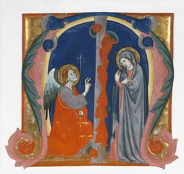 Annonciation dans une initiale M, vers 1310-1315