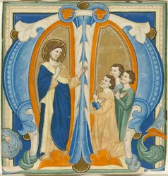 Le Christ bénit trois jeunes gens, initiale M d