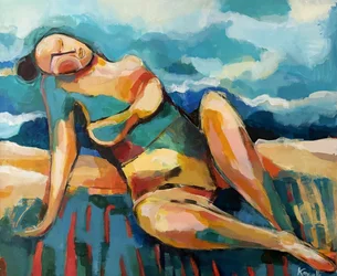 Femme abstraite prenant un bain de soleil