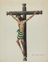 Cristo, Sculpté et Peint, sur une Croix en Bois Sculpté Noir, vers 1937