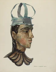 Tête de figure sculptée avec couronne en étain, 1935-1942