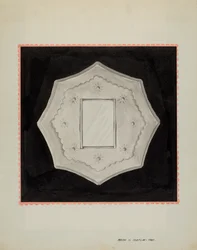 Petit miroir encadré en étain, vers 1937