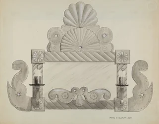Cadre de miroir en étain avec 2 bougeoirs, vers 1937