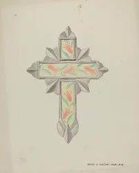Croix en étain et papier peint