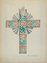 Croix en étain et verre peint, vers 1937