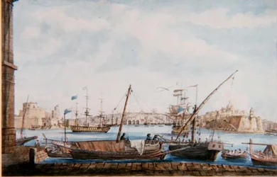 Vue du port des galères du côté de Valetta, c.1800