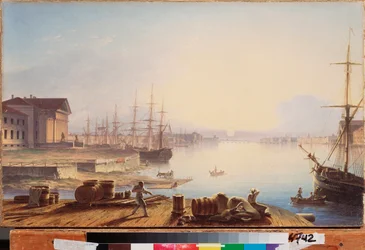 Lever du soleil sur la Neva à Saint-Pétersbourg