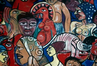 Visages, peinture murale dans le jardin du Musée d