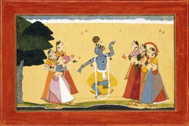 Krishna dansant devant les vachères applaudissant, c.1730-1735
