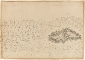 Rama et Lakshmana submergés par les flèches : Folio de la série du Siège de Lanka, vers 1725