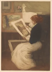 Femme regardant une estampe