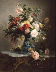 Vase de roses et autres fleurs