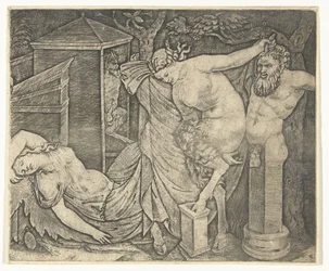 Fragment de bacchanale avec femme satyre et hermès et bacchante endormie