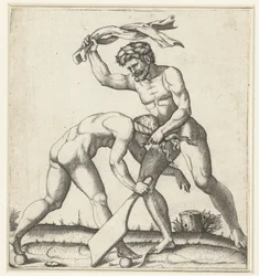 Homme combattant avec une femme personnifiant la Fortune (Fortuna)