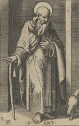 Saint Antoine, un bâton dans sa main droite, de la série 