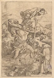 Saint Christophe traversant la rivière avec le Christ sous forme de putto sur son épaule, vers 1500-1534