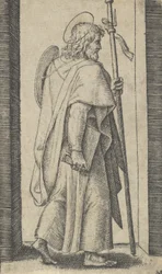 Saint Jacques le Majeur, livre dans sa main droite, bâton dans sa main gauche