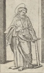 Saint Simon, une scie dans sa main gauche abaissée, de la série 