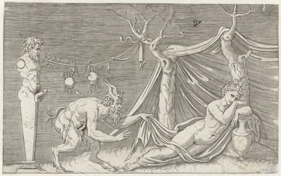 Satyre espionnant une nymphe endormie