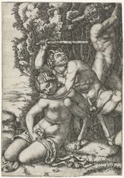 Satyre et jeune homme se battant pour une nymphe