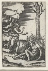 Homme endormi et nymphe poursuivis par l