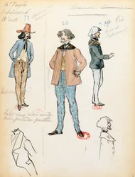 France, Paris, croquis de costume pour le musicien Schaunard dans l