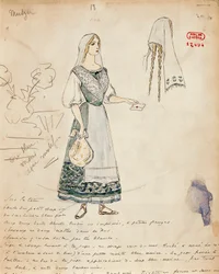 France, Paris, Esquisse de costume pour Michaela pour Carmen de Georges Bizet