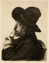 Fumer avec un grand chapeau (Autoportrait)