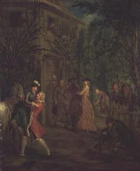 Figures élégantes devant une maison