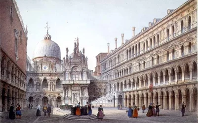 La Cour du Palazzo Ducale, Venise, gravée par Brizeghel