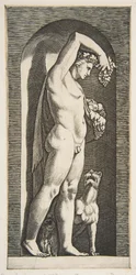 Bacchus debout dans une niche tenant des raisins dans sa main droite levée, des fruits dans sa main gauche, vers 1515-27