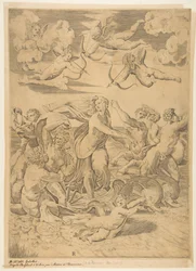 Galatée chevauchant une coquille tirée à travers l