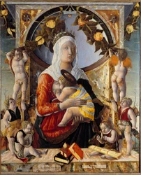 Vierge et enfant entourés de 8 anges