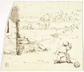 Paysage avec garçon au premier plan