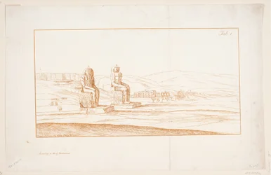 Illustration pour "Dessins de quelques ruines et statues colossales à Thèbes en Égypte avec un compte rendu de la renommée dans une lettre à la Royal Society", Londres 1741