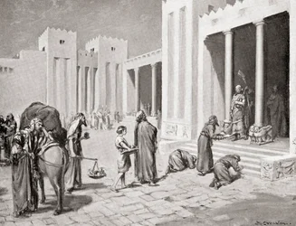 Un prince syro-hittite interrogeant un groupe de ses sujets sémites dans le Bit-hilani, tiré de Hutchinson