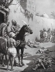 La fin des moines bouddhistes, 1193 ap. J.-C. (lithographie)