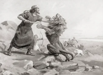 Tiglath-Pileser tuant un lion, tiré de Hutchinson