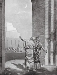 Ur-Engur inspectant le temple du dieu Lune en cours de construction (litho)