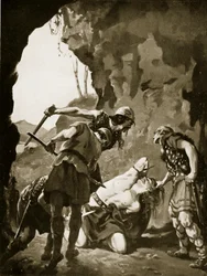 Constantin II tué par les Danois, 881 après J.-C., illustration tirée de "Hutchinson
