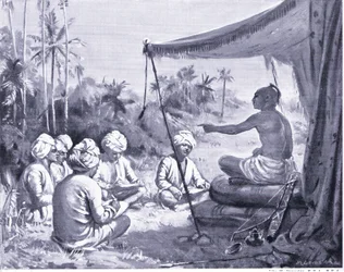 Kulottunga Chola donne des instructions à ses géomètres 1086 AD (litho)